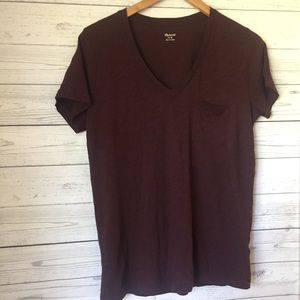 Madewell Burgundy V-Neck Short Sleeve T-Shirt Top